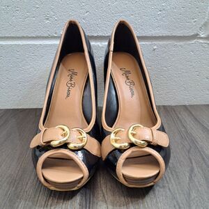 Miss Bisou High Heels Black, Gold Buckle Open Toe Casual Heels Women's Sz 6.5M